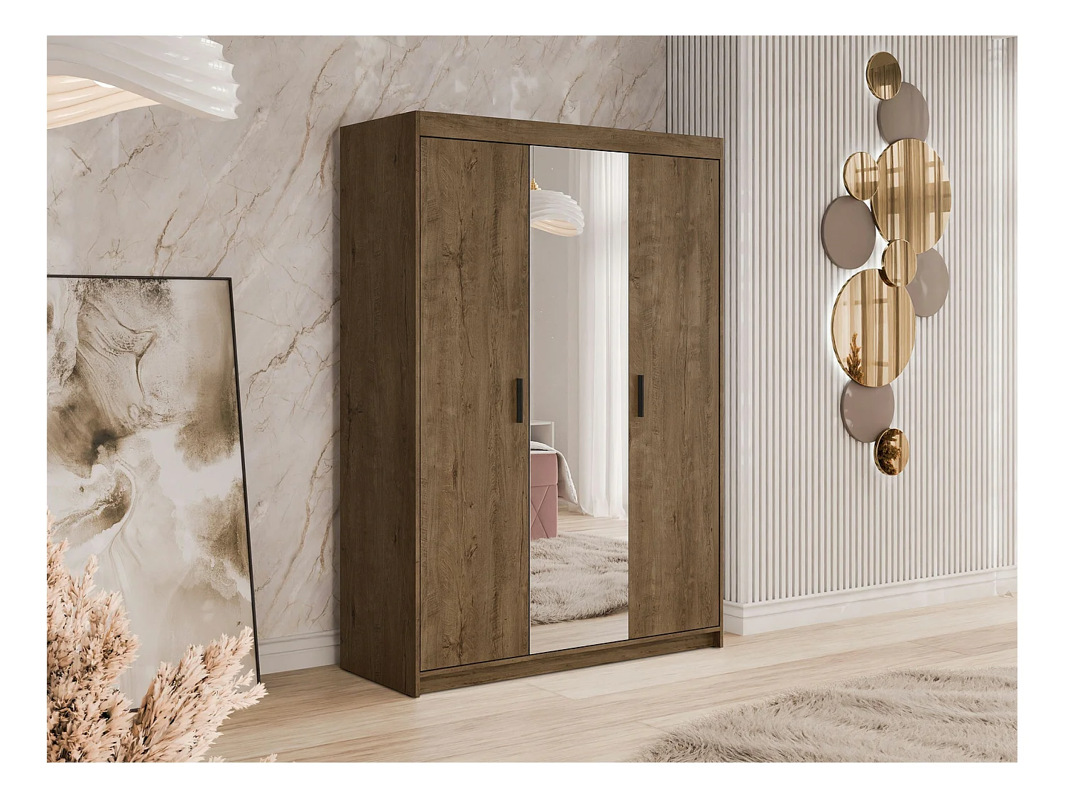 Armoire Novduni 102, Chêne de Lefkas, 191x133x53cm, Portes d'armoire: Avec des charnières
