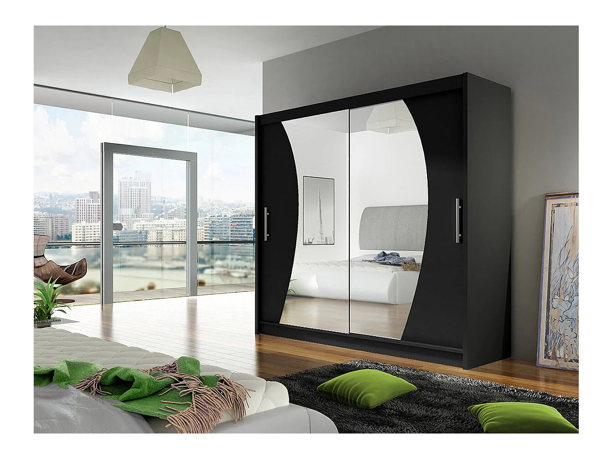 Armario Closico 115, Negro, 215x180x58cm, Puertas de armario: Correderas
