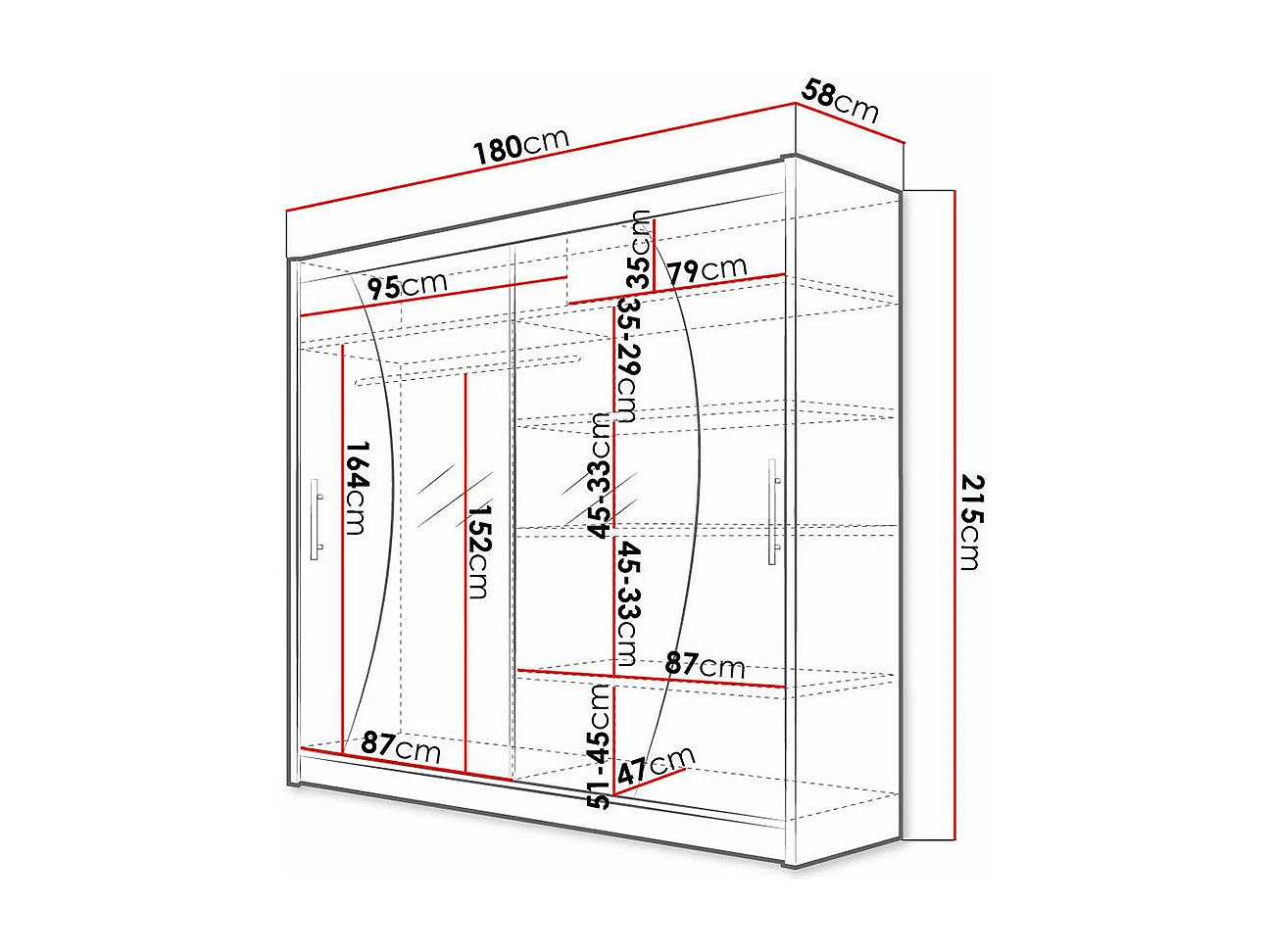 Armario Closico 115, Negro, 215x180x58cm, Puertas de armario: Correderas