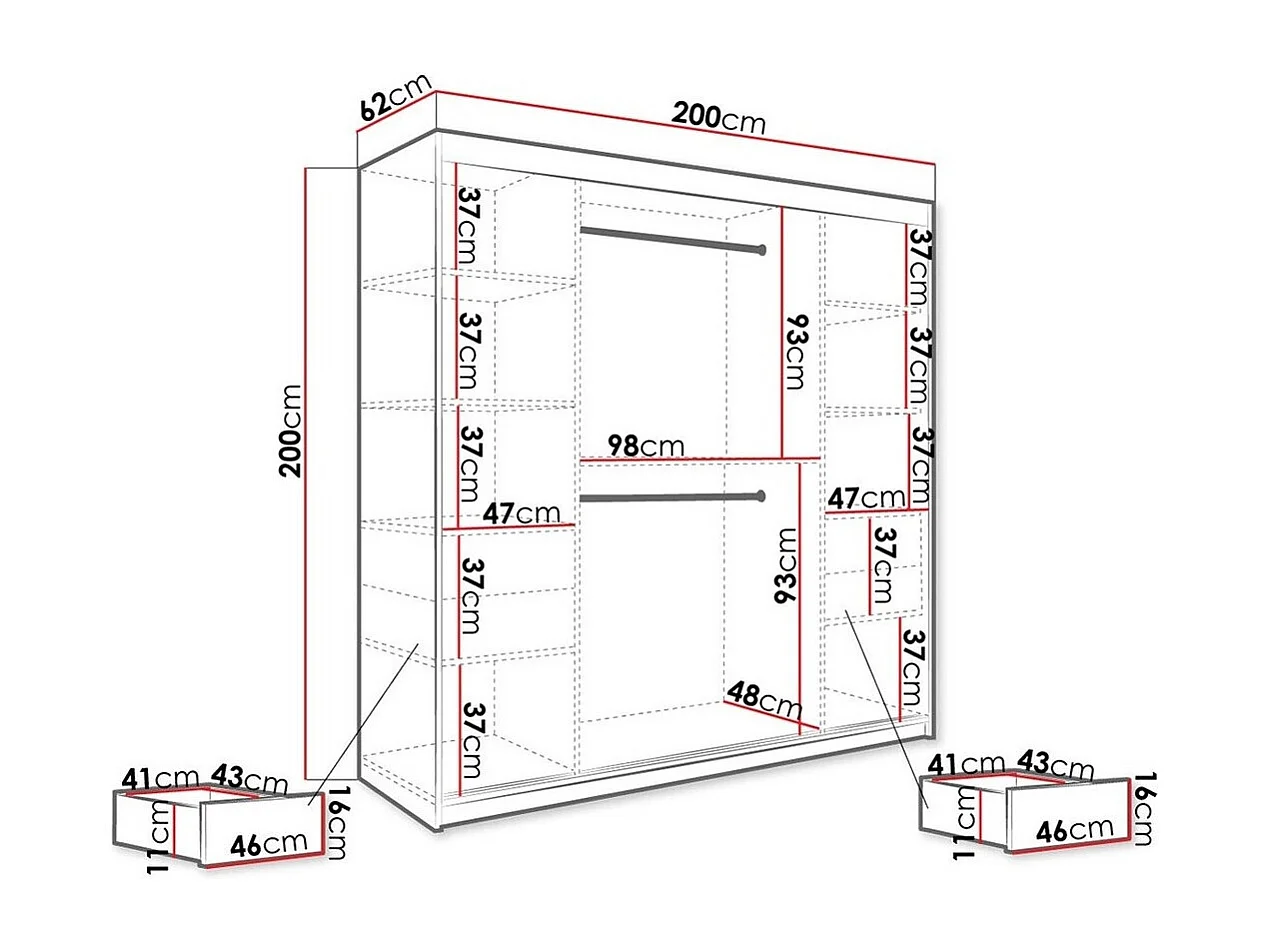 Armoire Hartford 262, Marbre noir|Mat blanc, 200x200x62cm, Portes d'armoire: Coulissantes