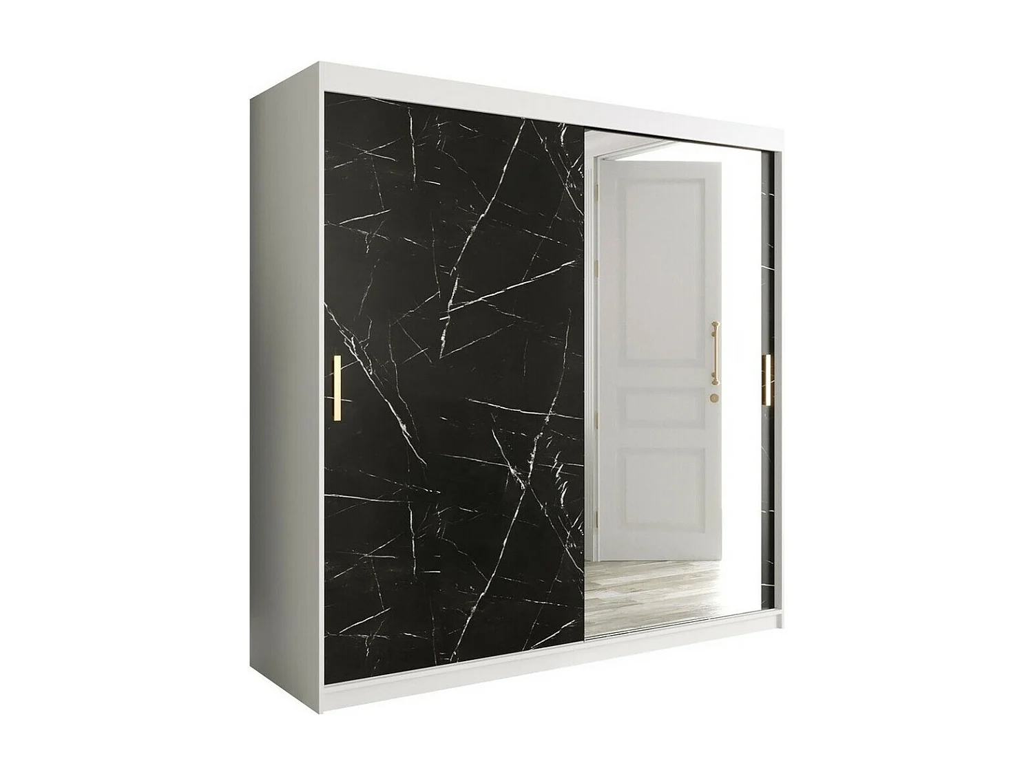 Armario Hartford 262, Mármol negro|Mate blanco, 200x200x62cm, Número de estantes: 9