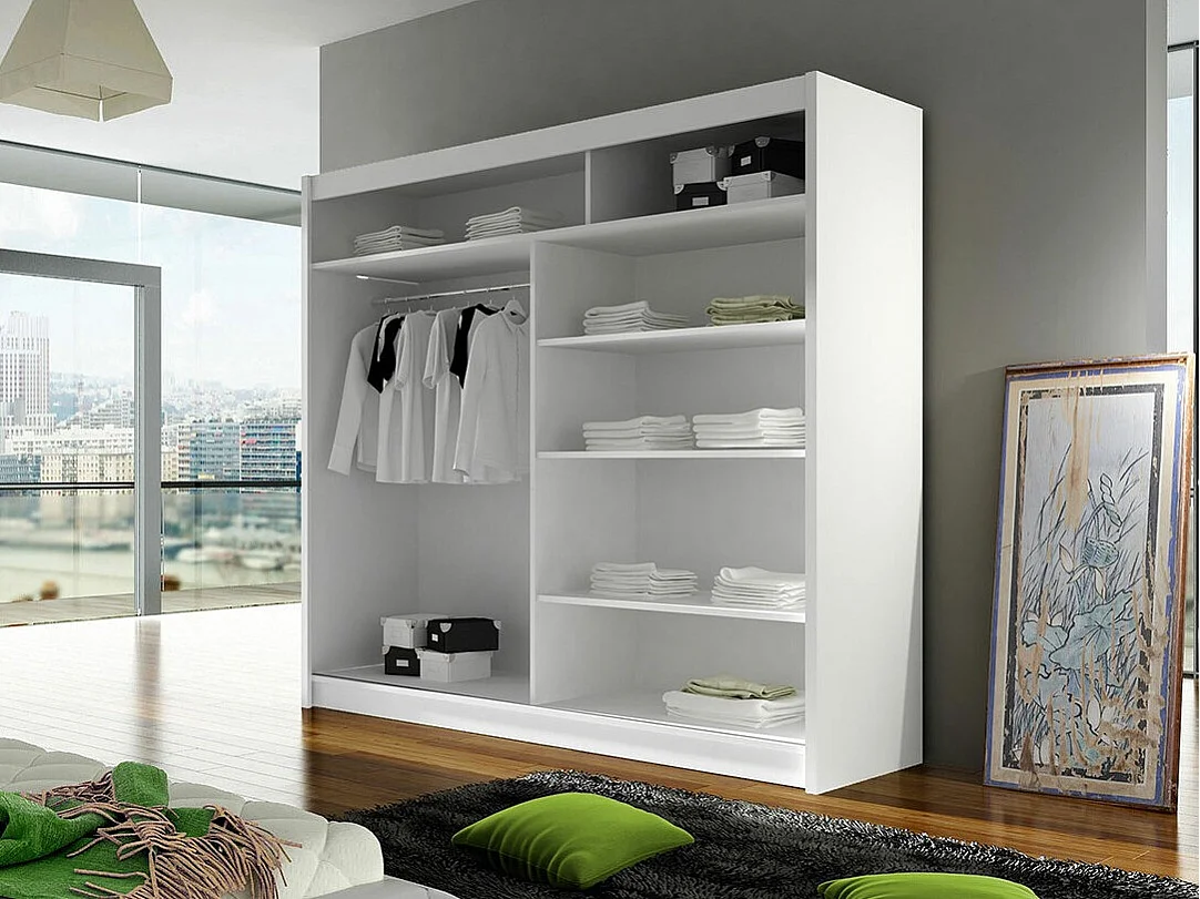 Armoire Closico 154, Chêne Artisan|Blanc, 215x180x58cm, Portes d'armoire: Coulissantes