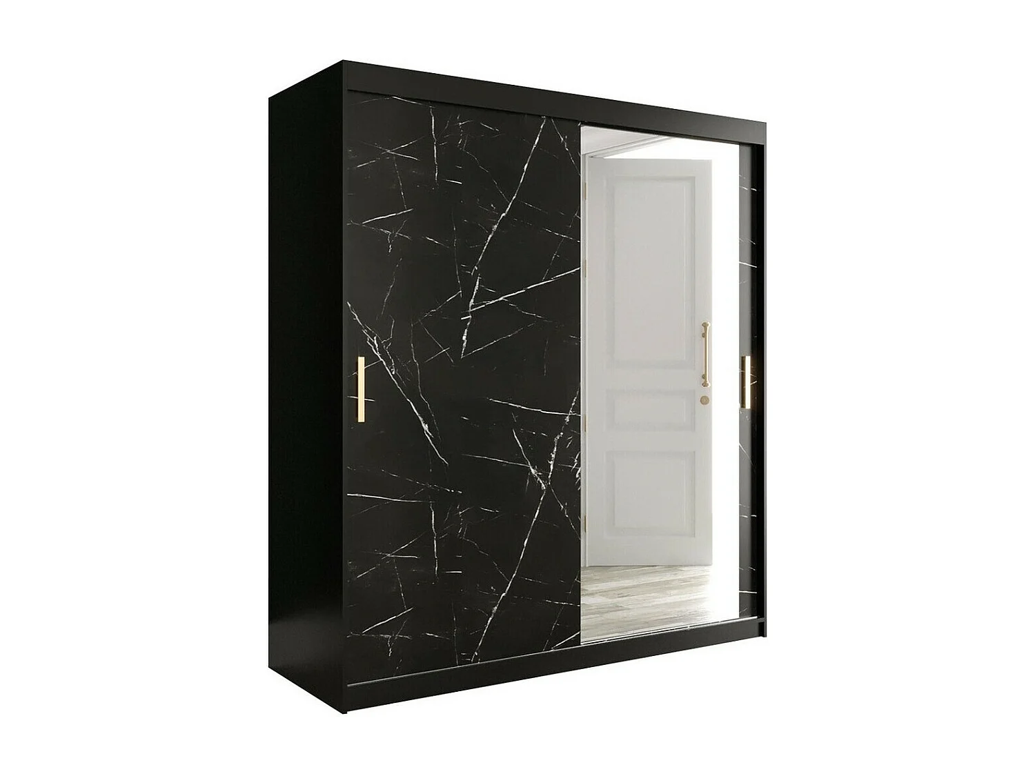 Armadio Hartford 261, Marmo nero|Nero opaco, 200x180x62cm, Porte armadi: Scorrevoli