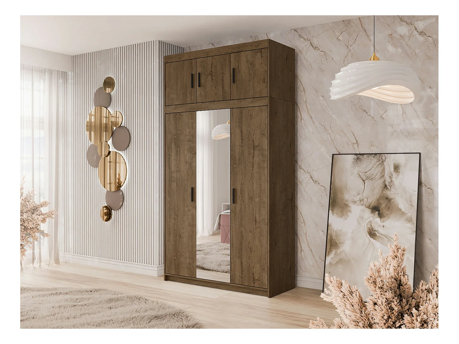 Armoire Novduni 105, Chêne de Lefkas, 246x133x53cm, Portes d'armoire: Avec des charnières