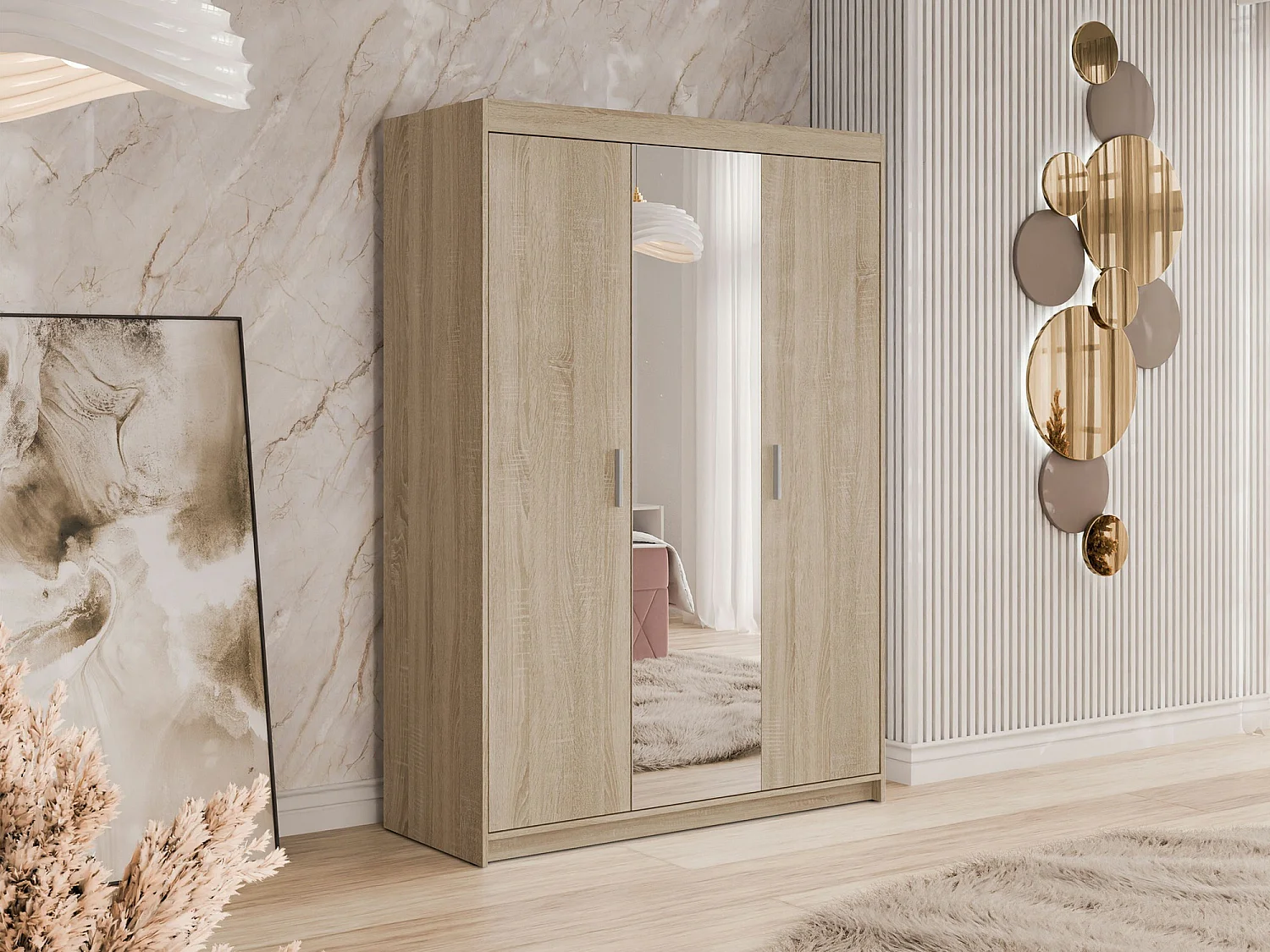 Armario Novduni 102, Roble Sonoma, 191x133x53cm, Puertas de armario: Con bisagras