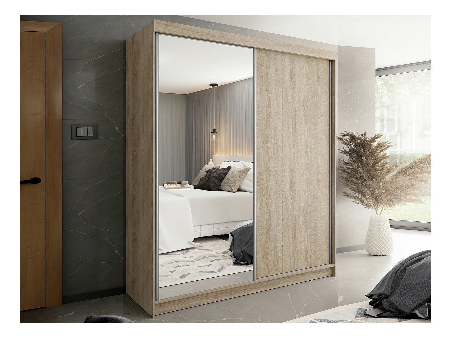 Armoire Dover 107, Sonoma chêne, 200x200x62cm, Portes d'armoire: Coulissantes