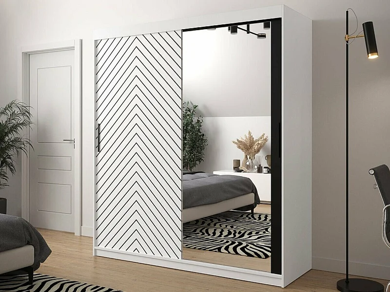 Armario Hartford 313, Blanco|Negro, 200x180x62cm, Puertas de armario: Correderas