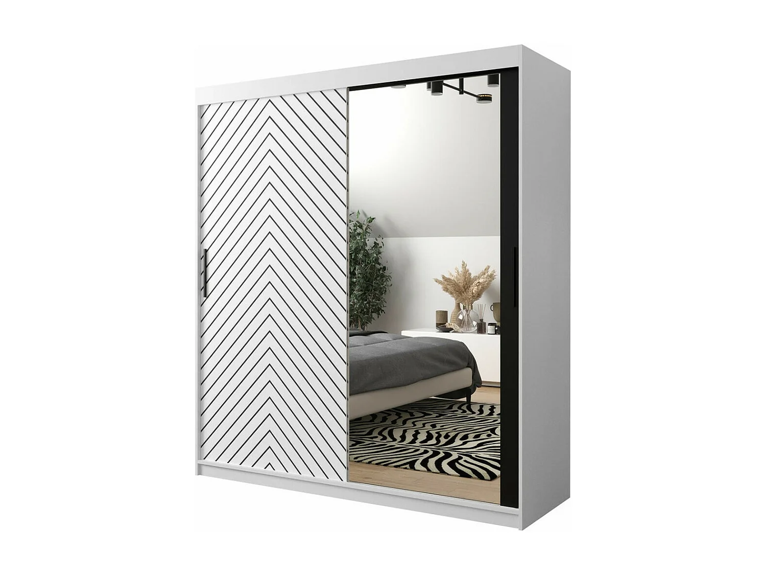 Armario Hartford 313, Blanco|Negro, 200x180x62cm, Puertas de armario: Correderas