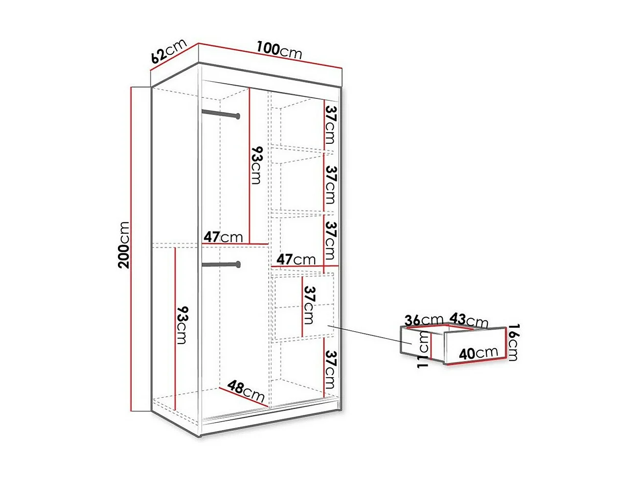 Armario Hartford 246, Negro mate|Mármol negro, 200x100x62cm, Número de estantes: 4