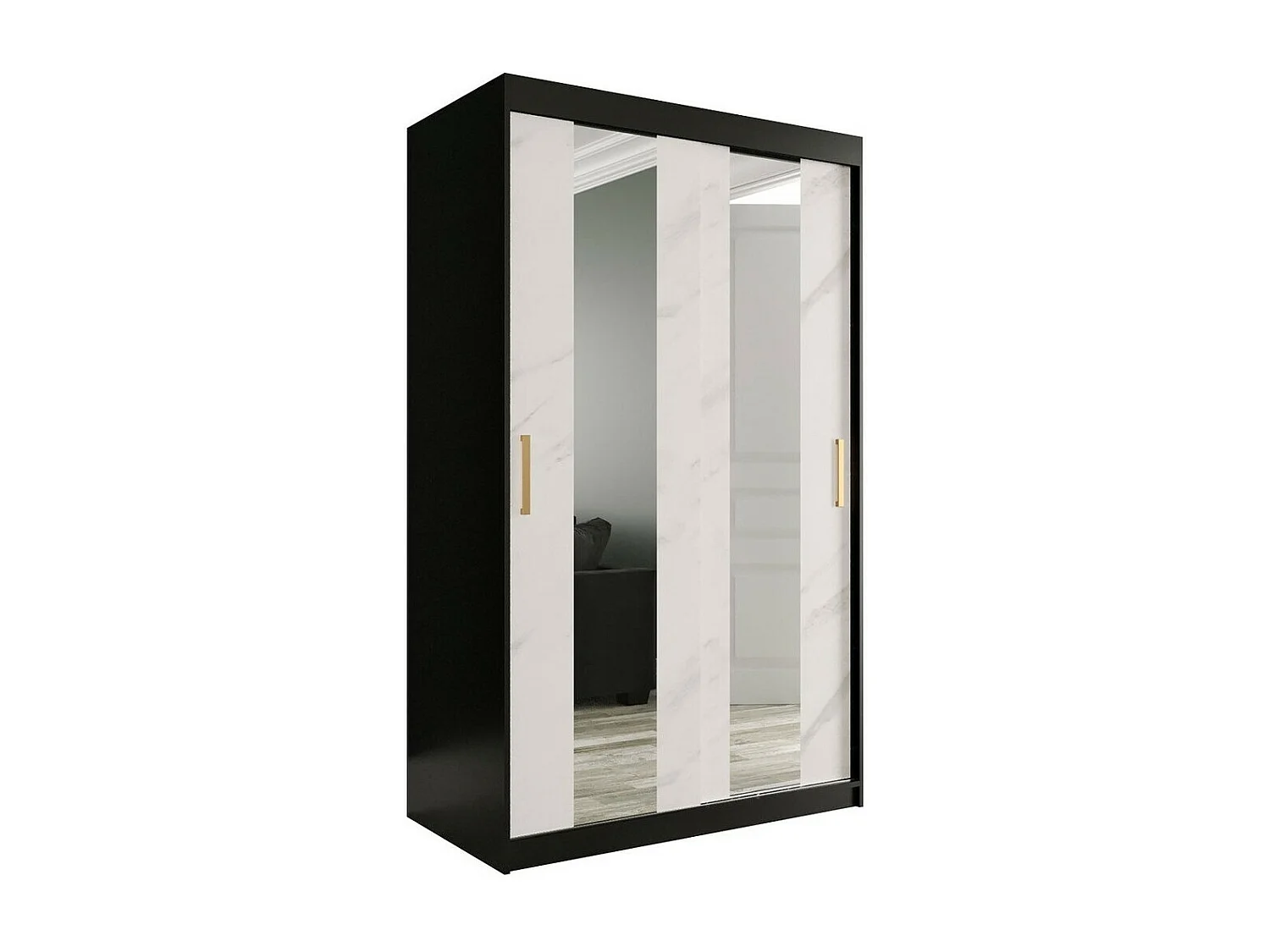 Armario Hartford 241, Negro mate|Mármol blanco, 200x120x62cm, Número de estantes: 4