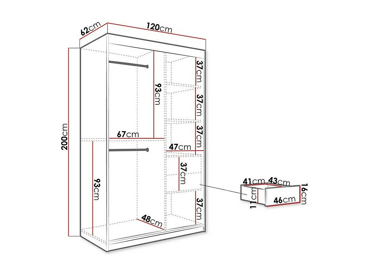 Armario Hartford 241, Negro mate|Mármol blanco, 200x120x62cm, Número de estantes: 4