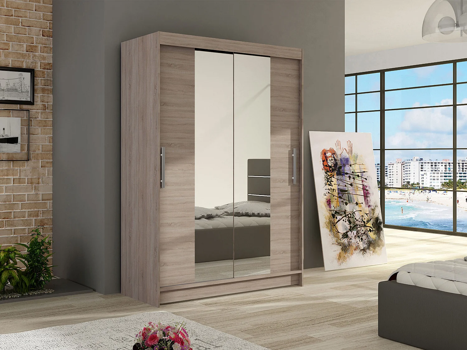 Armoire Closico 133, Truffe chêne, 200x120x58cm, Portes d'armoire: Coulissantes