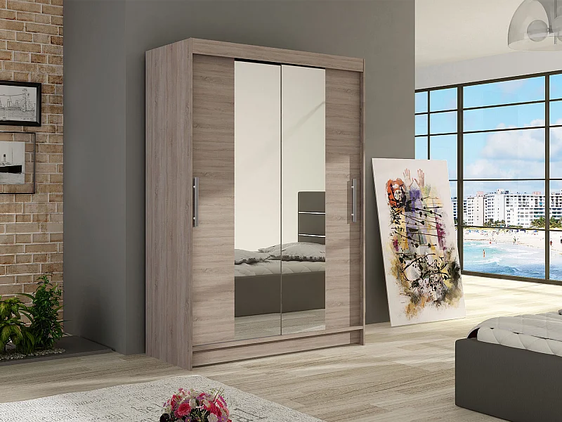 Armario Closico 133, Trufa roble, 200x120x58cm, Puertas de armario: Correderas