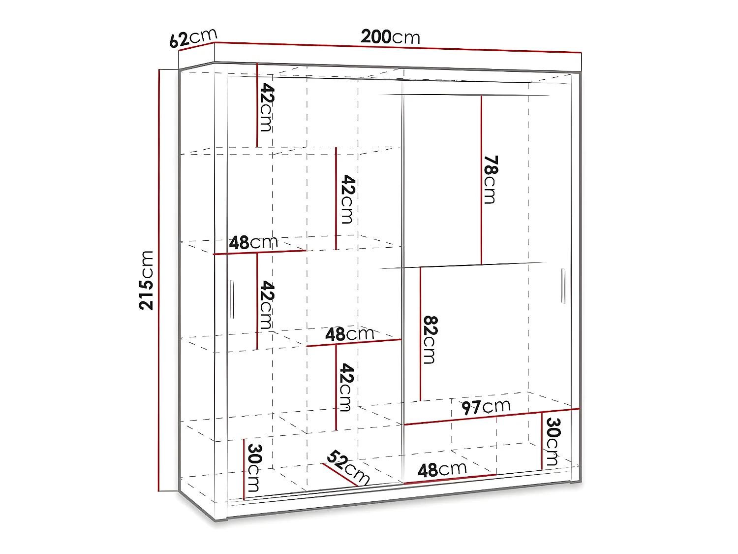 Armoire Catromi 107, Chêne Artisan, 215x200x62cm, Portes d'armoire: Coulissantes