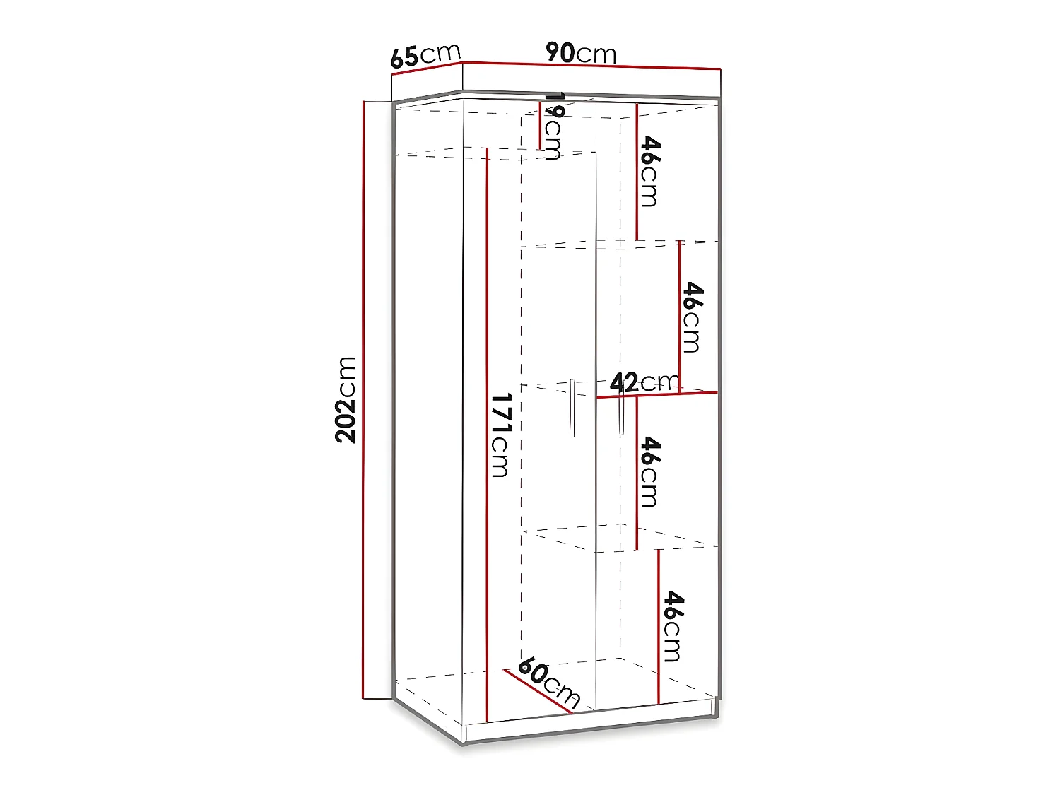 Armario Catromi 117, Blanco, 202x90x65cm, Puertas de armario: Con bisagras