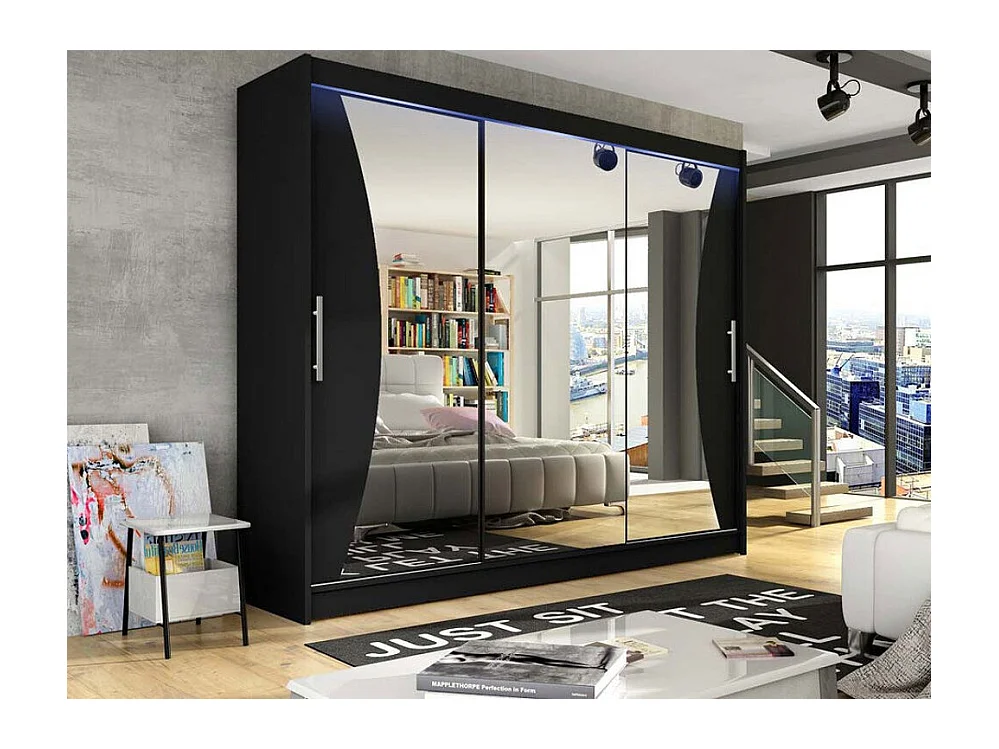 Armoire Closico 120, Noir, 215x250x58cm, Portes d'armoire: Coulissantes