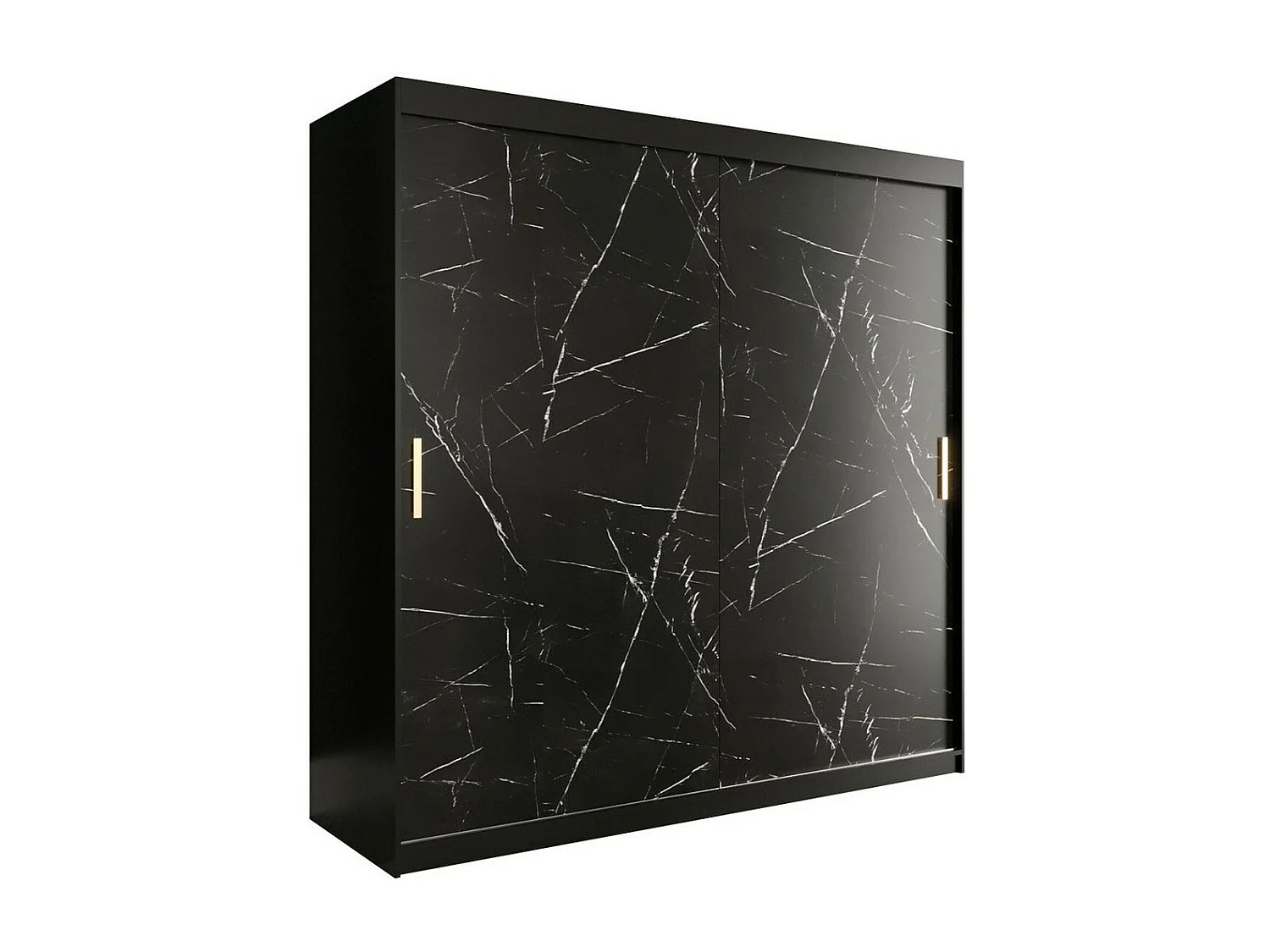 Armadio Hartford 250, Marmo nero|Nero opaco, 200x200x62cm, Porte armadi: Scorrevoli