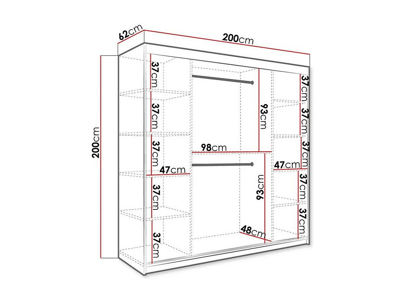 Armadio Hartford 250, Marmo nero|Nero opaco, 200x200x62cm, Porte armadi: Scorrevoli