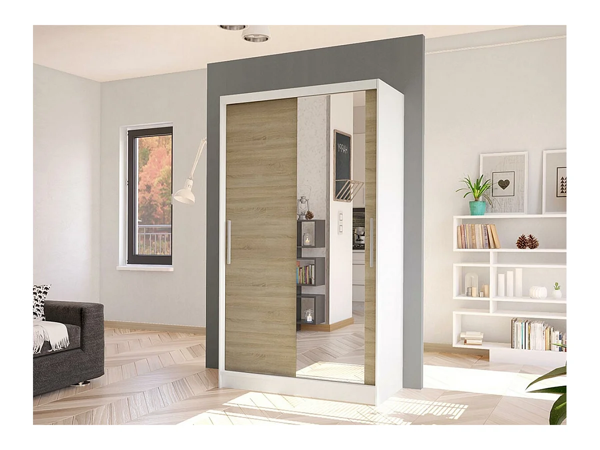 Armario Closico 164, Roble Sonoma|Blanco, 200x100x58cm, Puertas de armario: Correderas