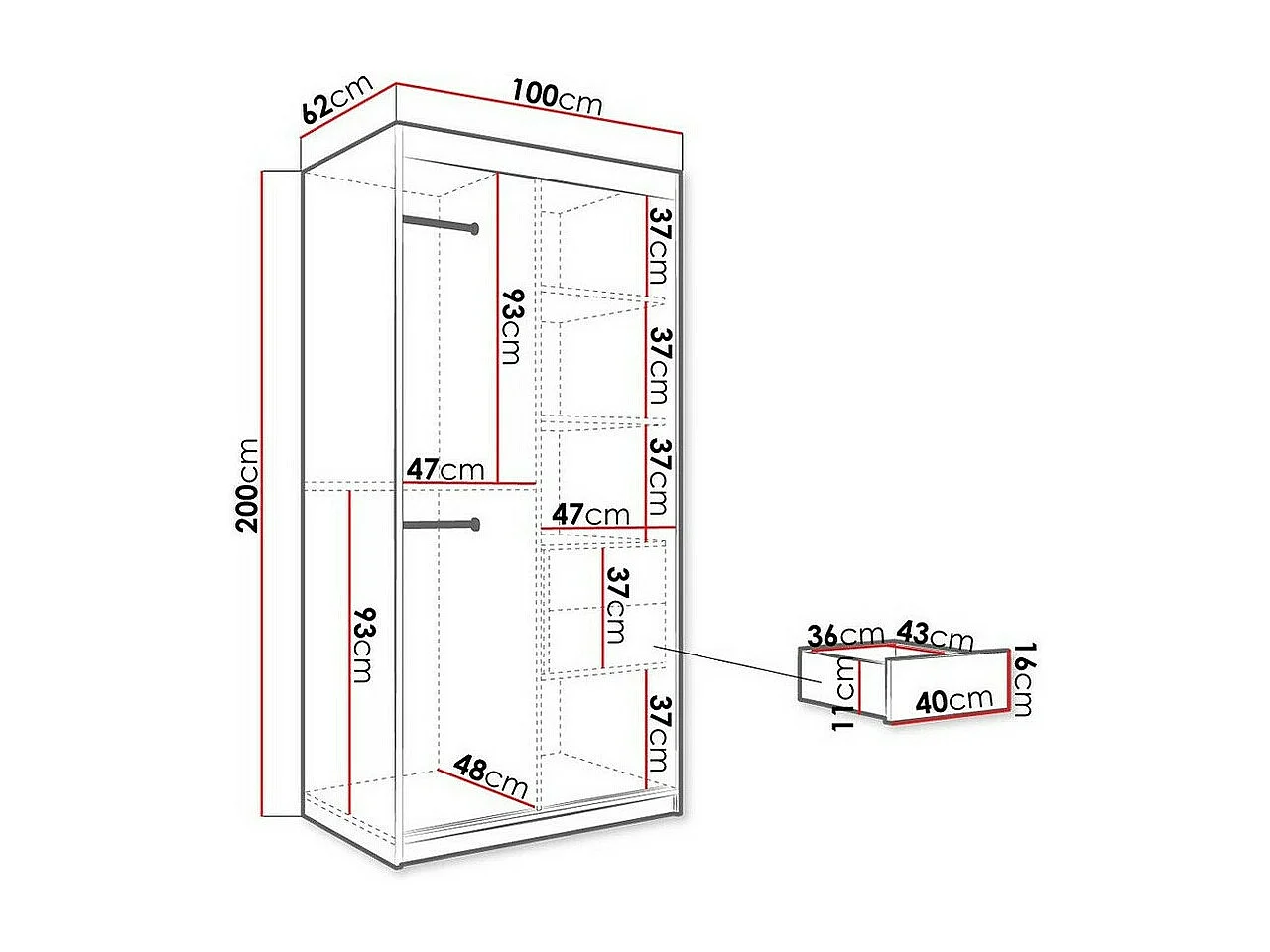 Armadio Hartford 252, Marmo bianco|Nero opaco, 200x100x62cm, Porte armadi: Scorrevoli