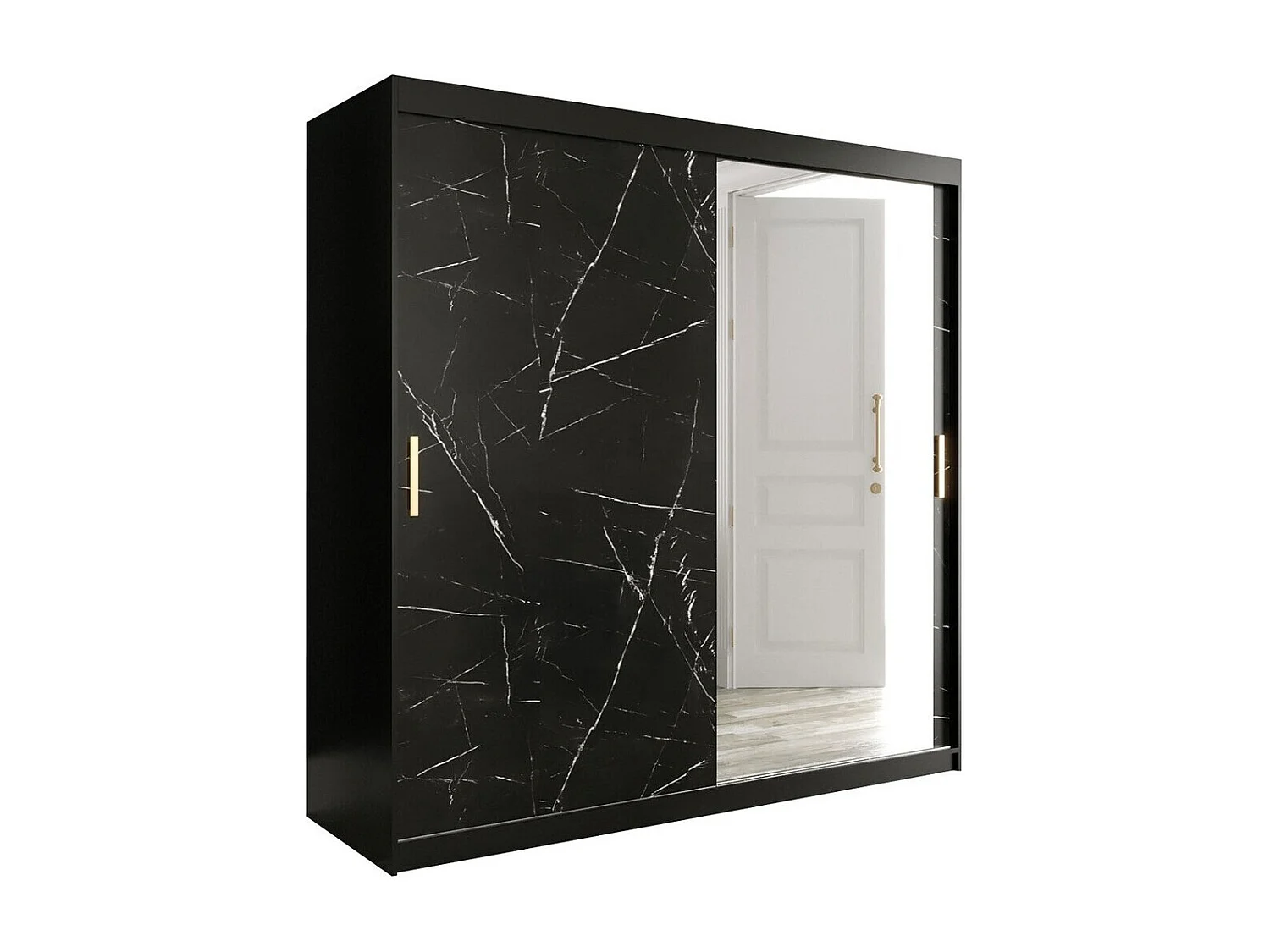 Armadio Hartford 262, Nero opaco|Marmo nero, 200x200x62cm, Porte armadi: Scorrevoli