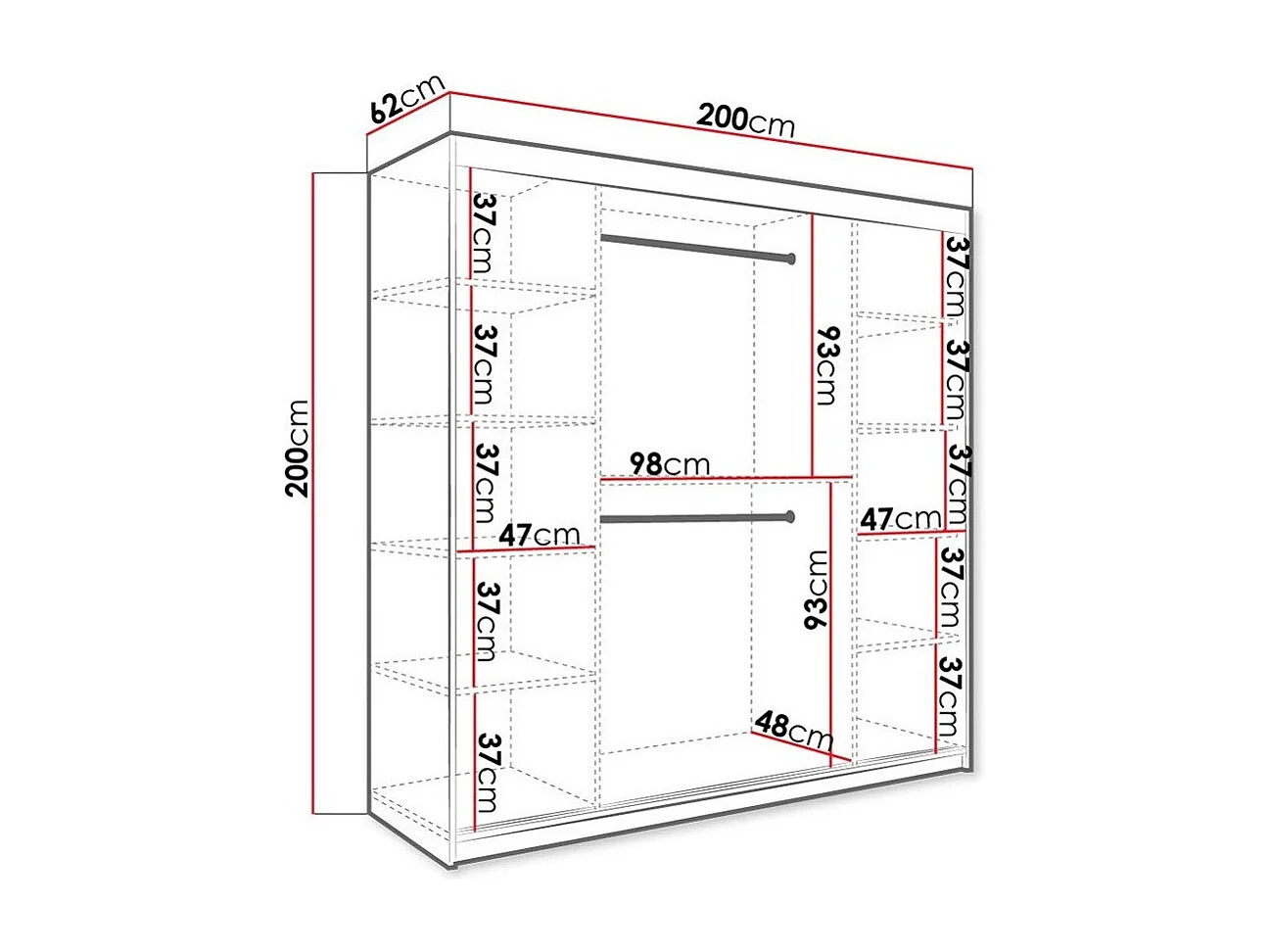 Armadio Hartford 262, Nero opaco|Marmo nero, 200x200x62cm, Porte armadi: Scorrevoli