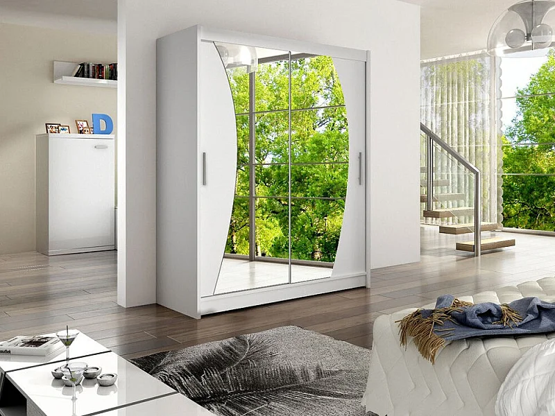 Armario Closico 110, Blanco, 200x150x58cm, Puertas de armario: Correderas