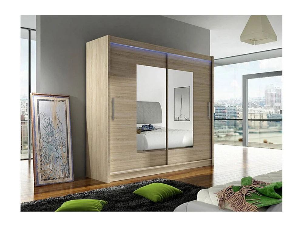 Armario Closico 106, Roble Sonoma, 215x180x58cm, Puertas de armario: Correderas