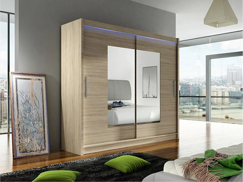 Armario Closico 106, Roble Sonoma, 215x180x58cm, Puertas de armario: Correderas