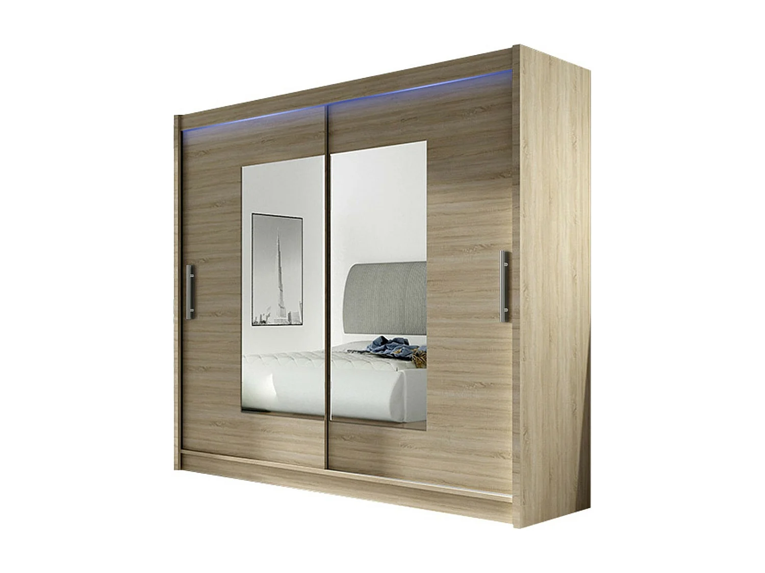 Armario Closico 106, Roble Sonoma, 215x180x58cm, Puertas de armario: Correderas