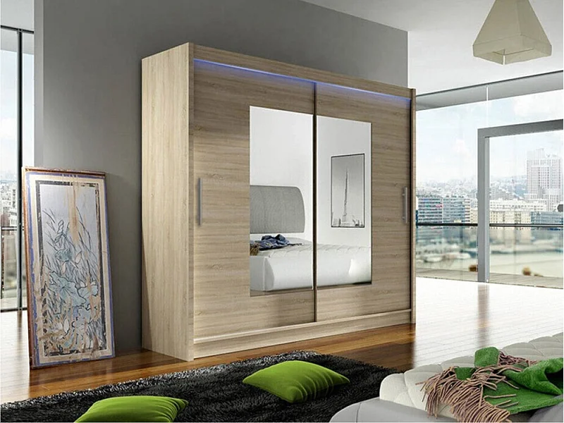 Armoire Closico 106, Sonoma chêne, 215x180x58cm, Portes d'armoire: Coulissantes