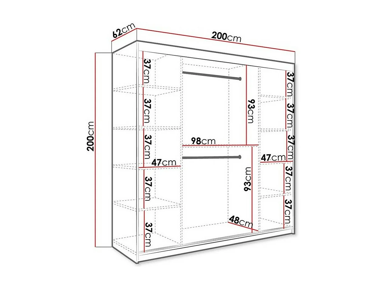 Armoire Hartford 250, Marbre blanc|Noir mat, 200x200x62cm, Portes d'armoire: Coulissantes
