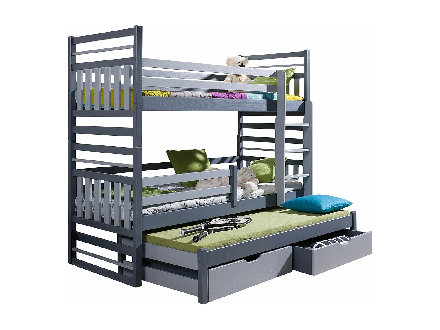 Lit superposé Henderson 123, Lit superposé avec lit gigogne, Gris, 80x170|80x180, Bois,