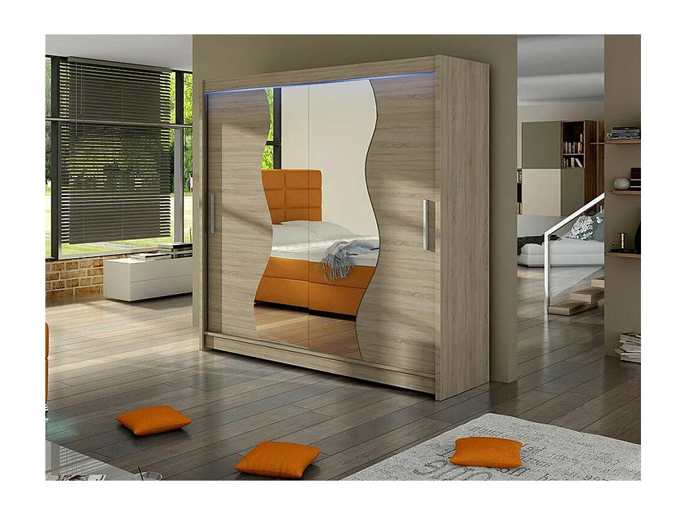 Armoire Closico 126, Sonoma chêne, 215x180x58cm, Portes d'armoire: Coulissantes