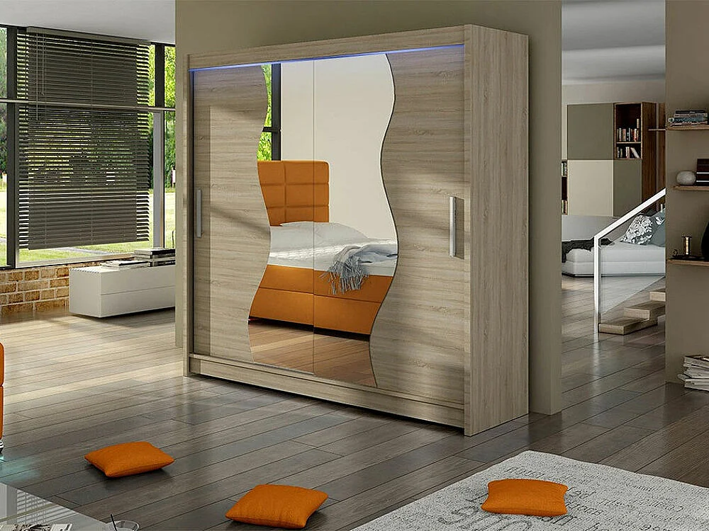 Armario Closico 126, Roble Sonoma, 215x180x58cm, Puertas de armario: Correderas