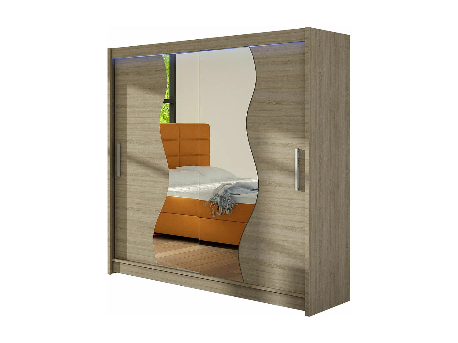 Armario Closico 126, Roble Sonoma, 215x180x58cm, Puertas de armario: Correderas