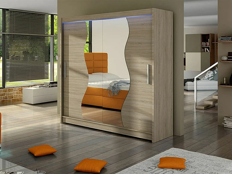 Armoire Closico 126, Sonoma chêne, 215x180x58cm, Portes d'armoire: Coulissantes