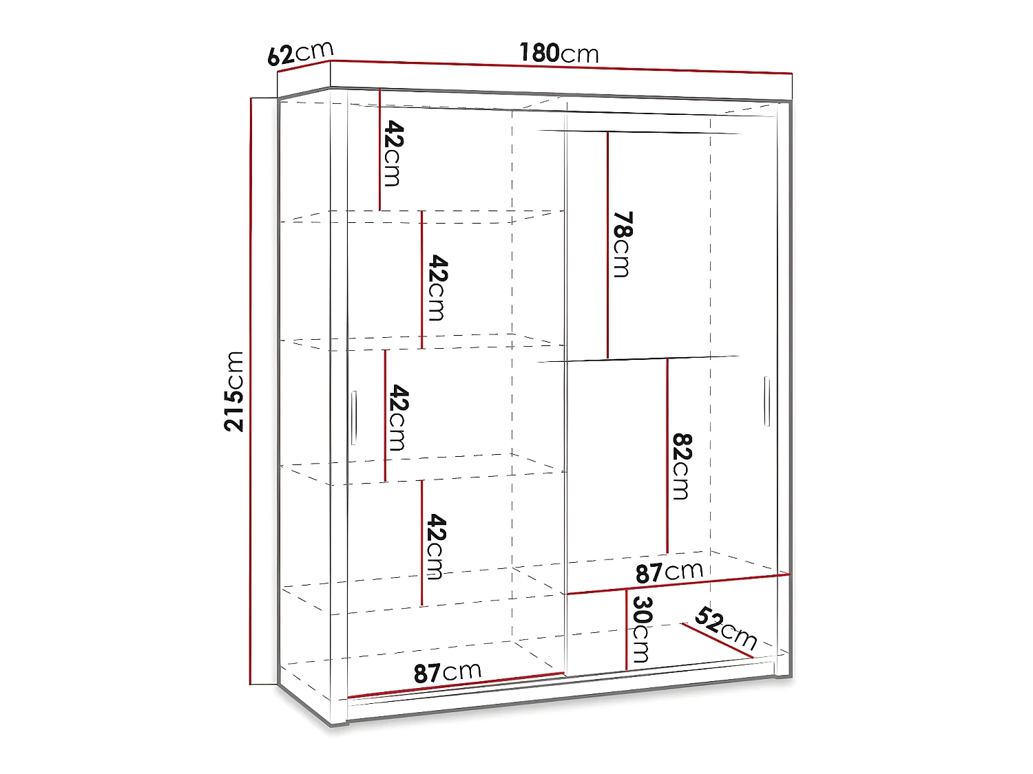 Armario Catromi 119, Blanco, 215x180x62cm, Puertas de armario: Correderas