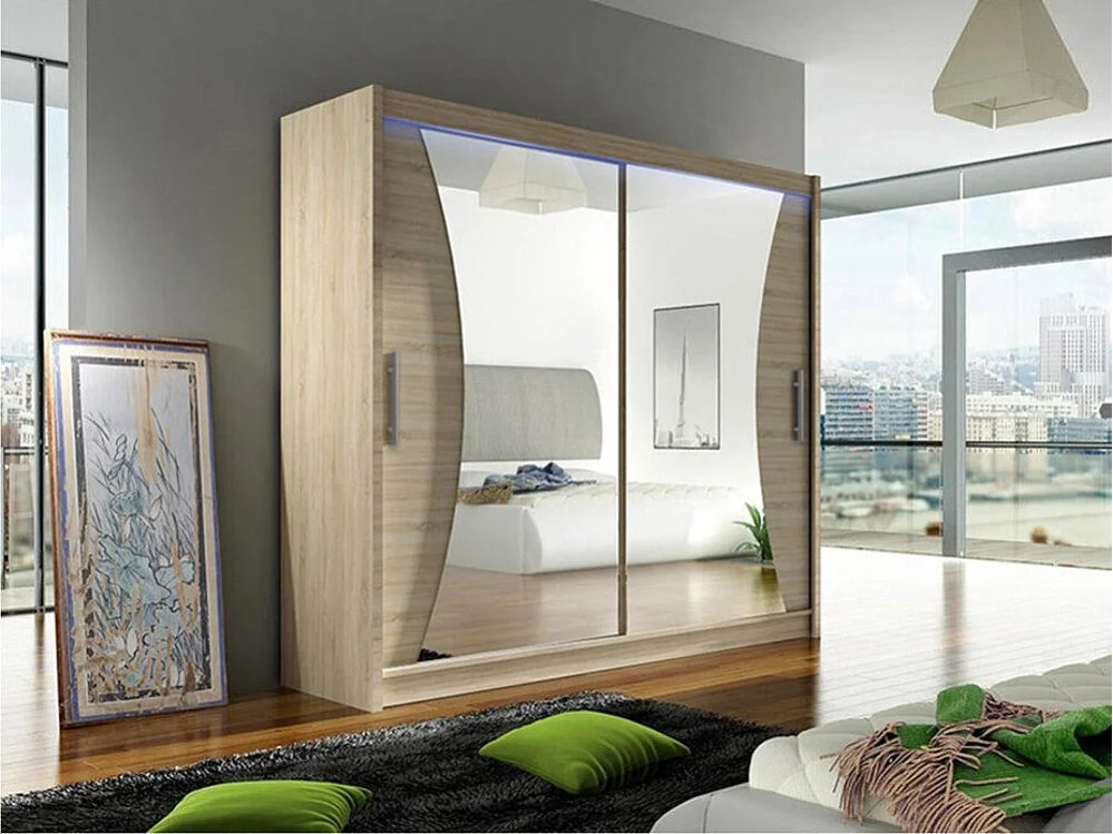 Armario Closico 124, Roble Sonoma, 215x180x57cm, Puertas de armario: Correderas