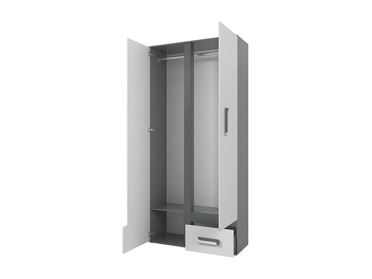 Armoire Aviseve 106, Anthracite|Blanc, 192x85x50cm, Portes d'armoire: Avec des charnières