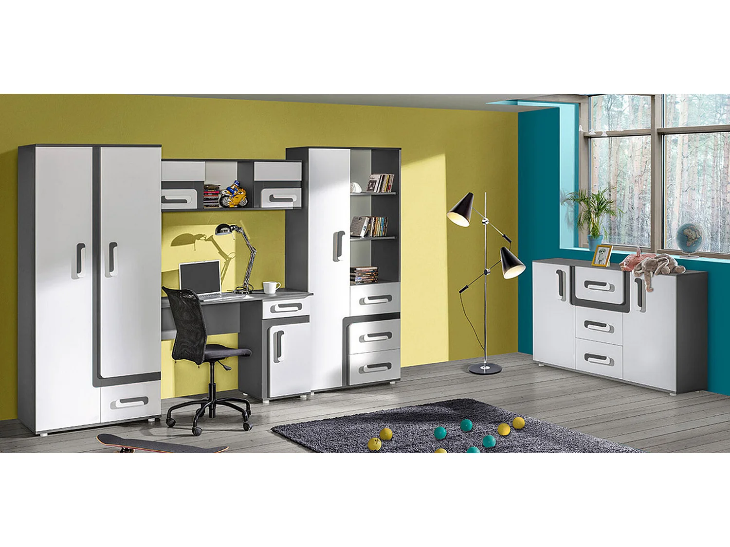 Armoire Aviseve 106, Anthracite|Blanc, 192x85x50cm, Portes d'armoire: Avec des charnières