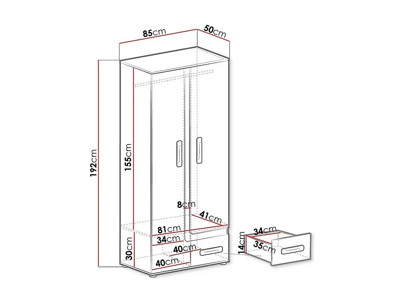 Armoire Aviseve 106, Anthracite|Blanc, 192x85x50cm, Portes d'armoire: Avec des charnières