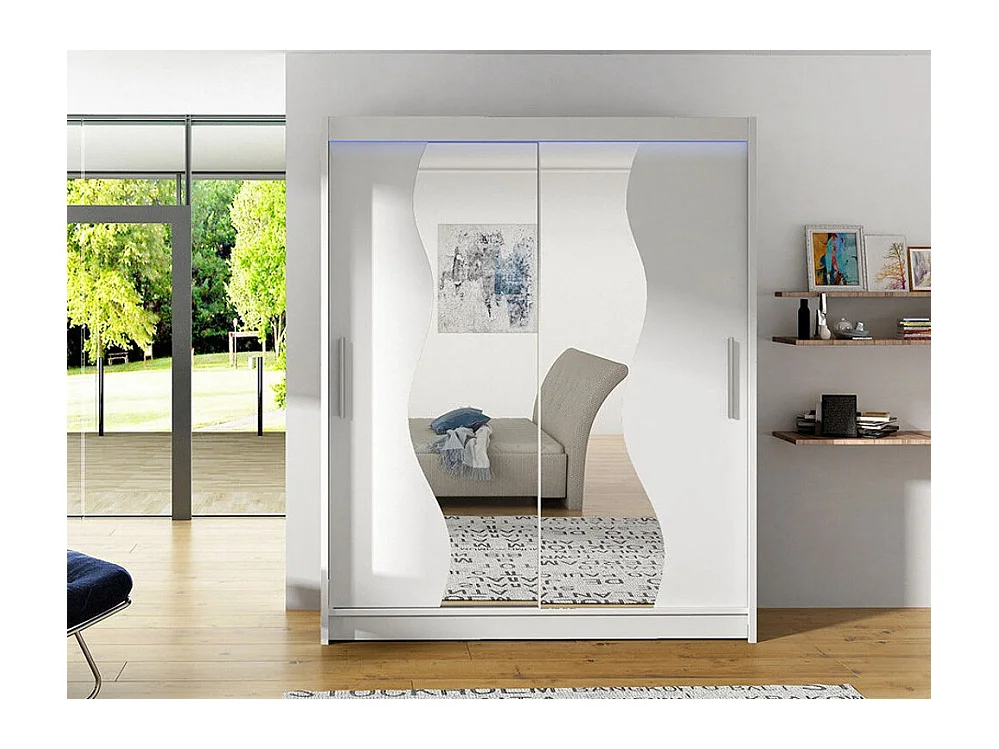 Armoire Closico 134, Blanc, 200x150x58cm, Portes d'armoire: Coulissantes
