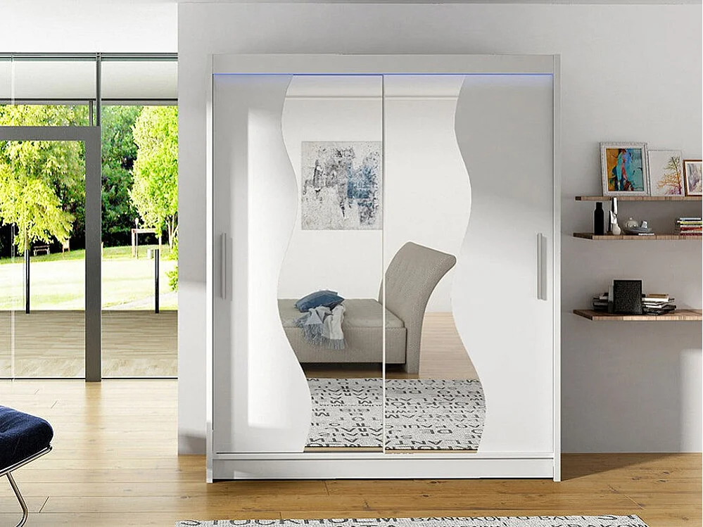 Armoire Closico 134, Blanc, 200x150x58cm, Portes d'armoire: Coulissantes