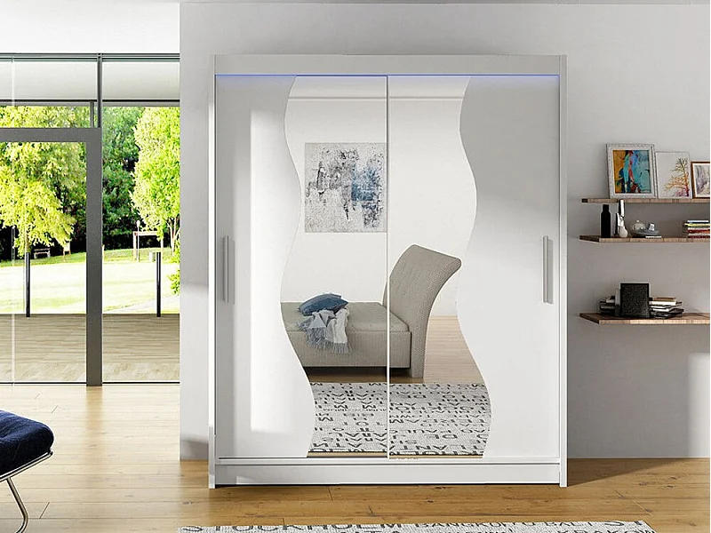 Armoire Closico 134, Blanc, 200x150x58cm, Portes d'armoire: Coulissantes