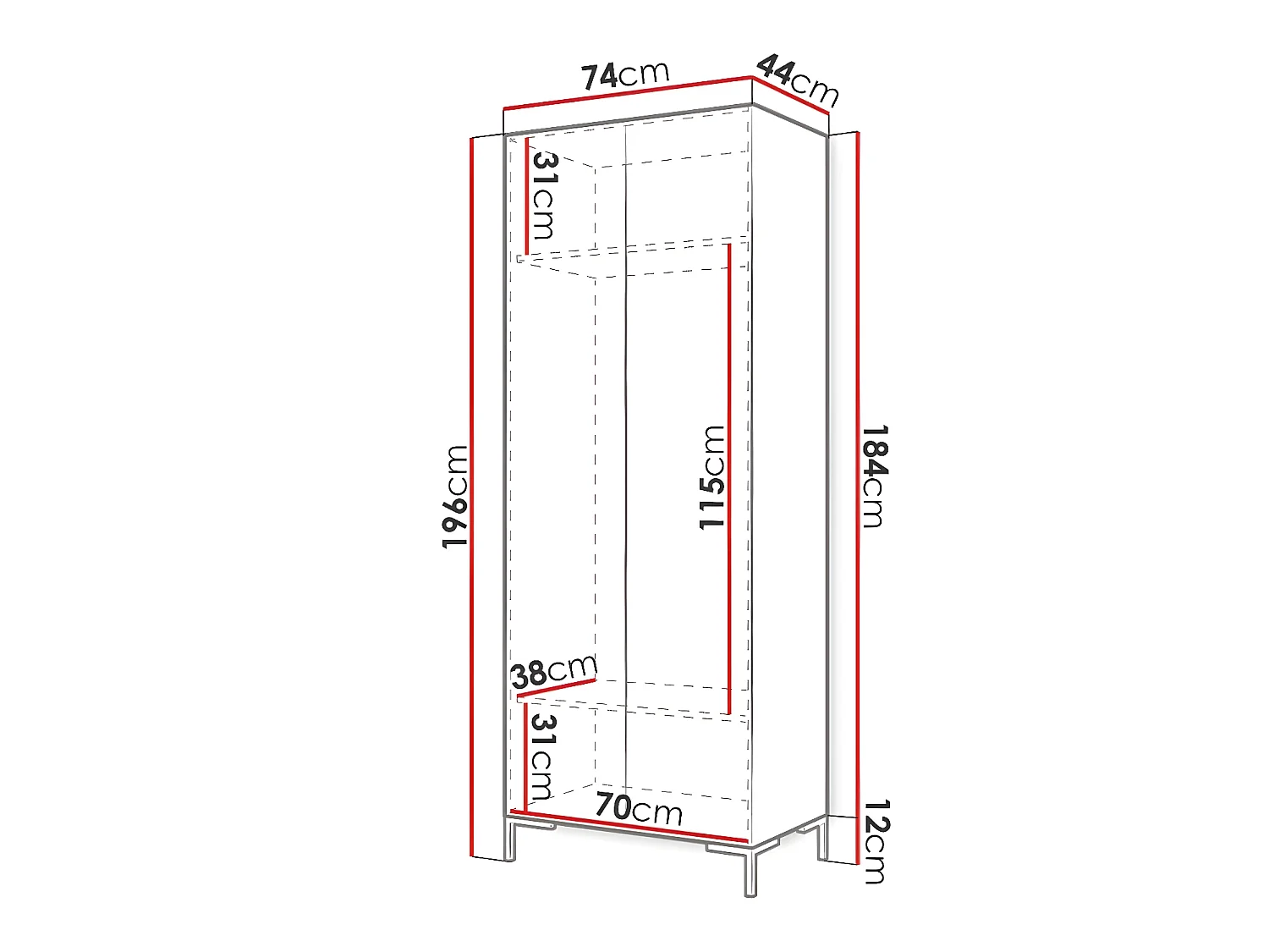 Armario Tivsoa 110, Dorado|Blanco, 196x74x44cm, Puertas de armario: Con bisagras
