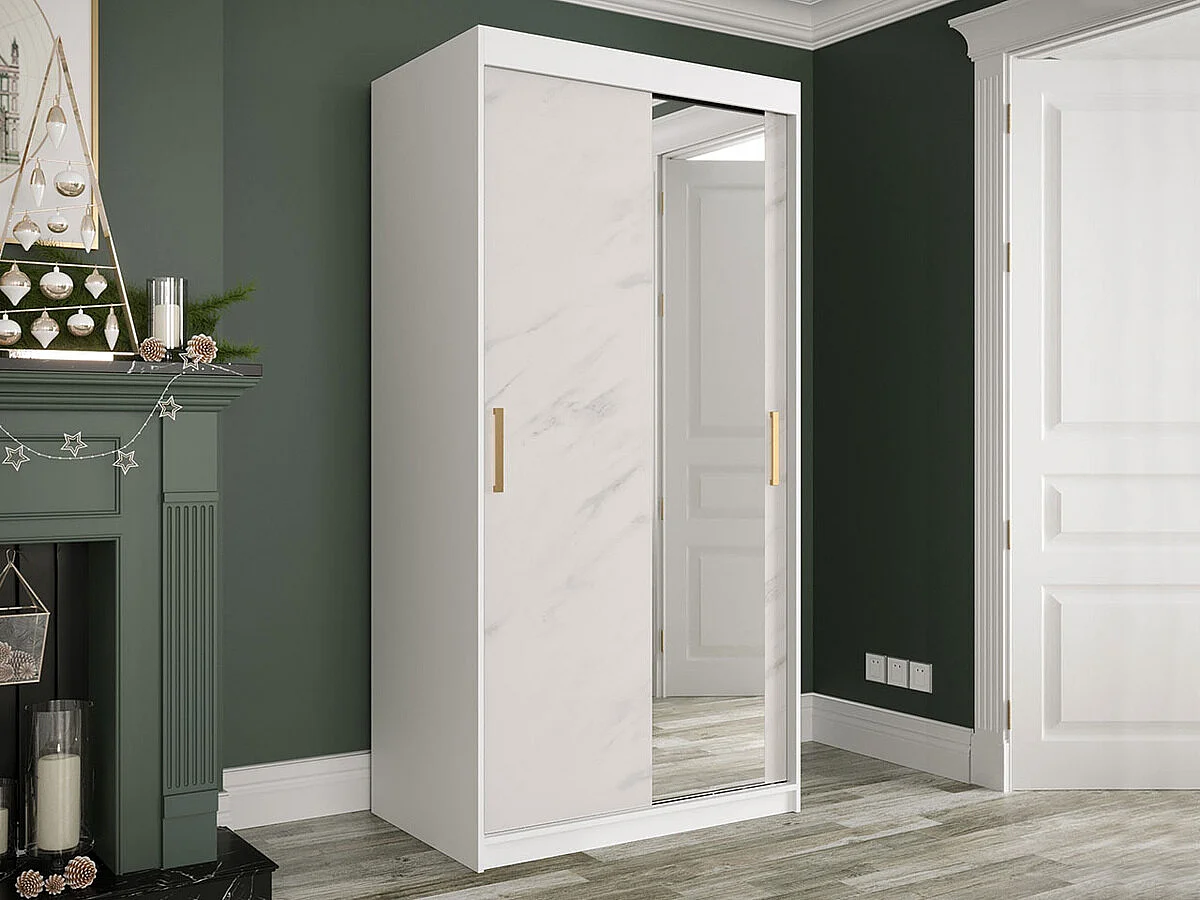 Armoire Hartford 258, Marbre blanc|Mat blanc, 200x100x62cm, Nombre d'étagères: 5