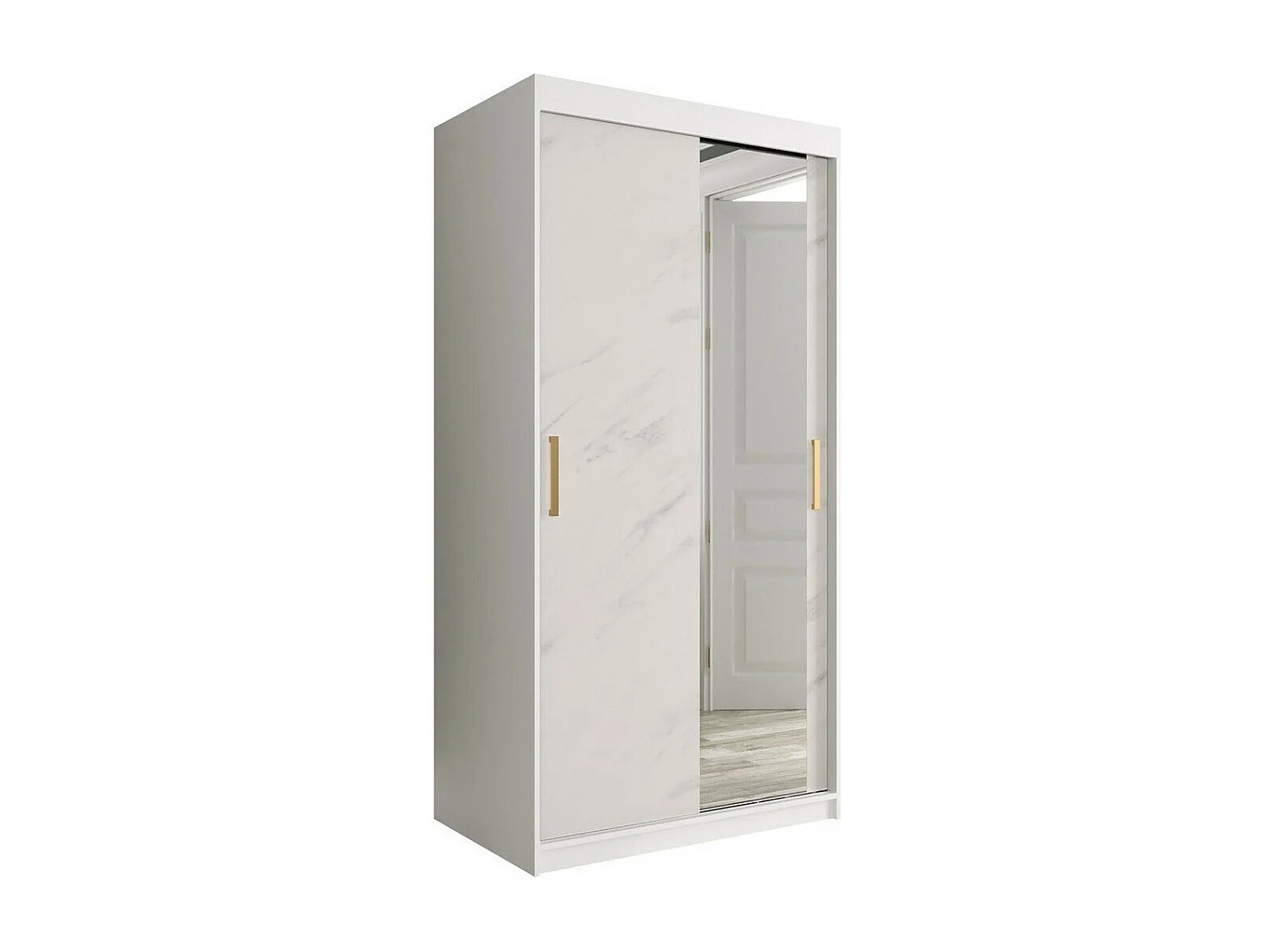 Armoire Hartford 258, Marbre blanc|Mat blanc, 200x100x62cm, Nombre d'étagères: 5