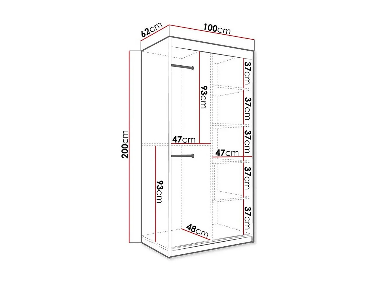 Armoire Hartford 258, Marbre blanc|Mat blanc, 200x100x62cm, Nombre d'étagères: 5