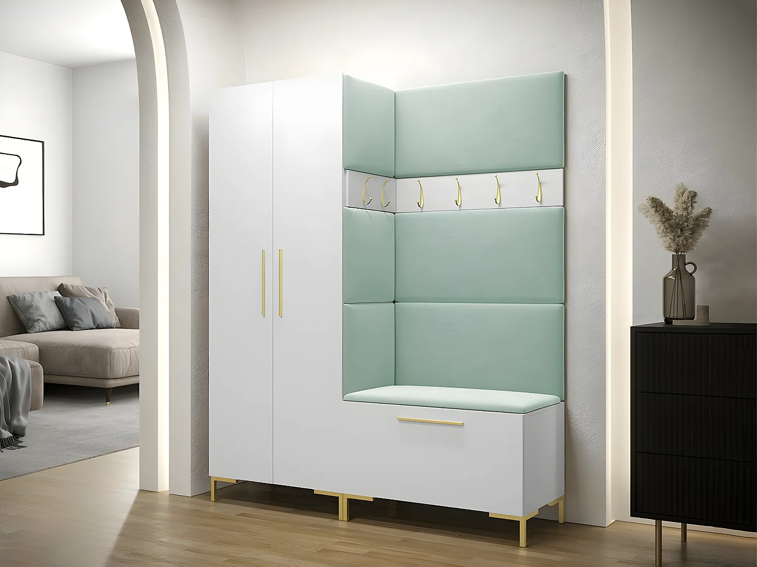 Armadio Tivsoa 109, D'oro|Bianco, 196x74x44cm, Porte armadi: Battenti